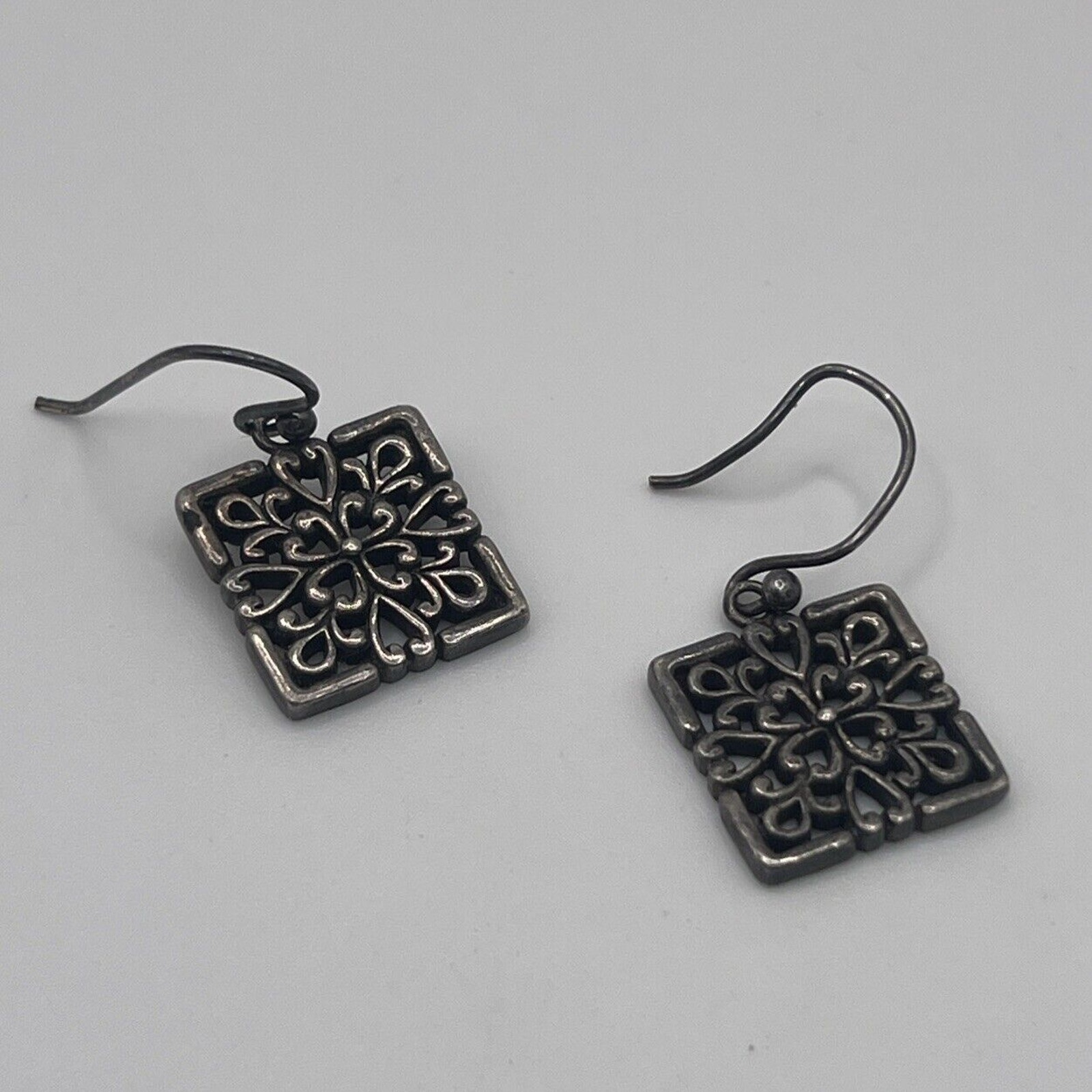 Barse Sterling Silver 925 Square Filigree Swirl Floral Silver Design Earrings 54$